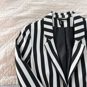Black and White Striped Blazer
